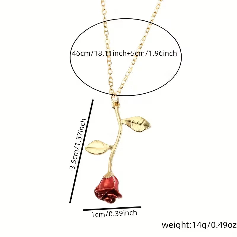 🌹 Women’s Minimalist Rose Necklace – Elegant Red Floral Pendant | Perfect Valentine’s Day Gift 💖