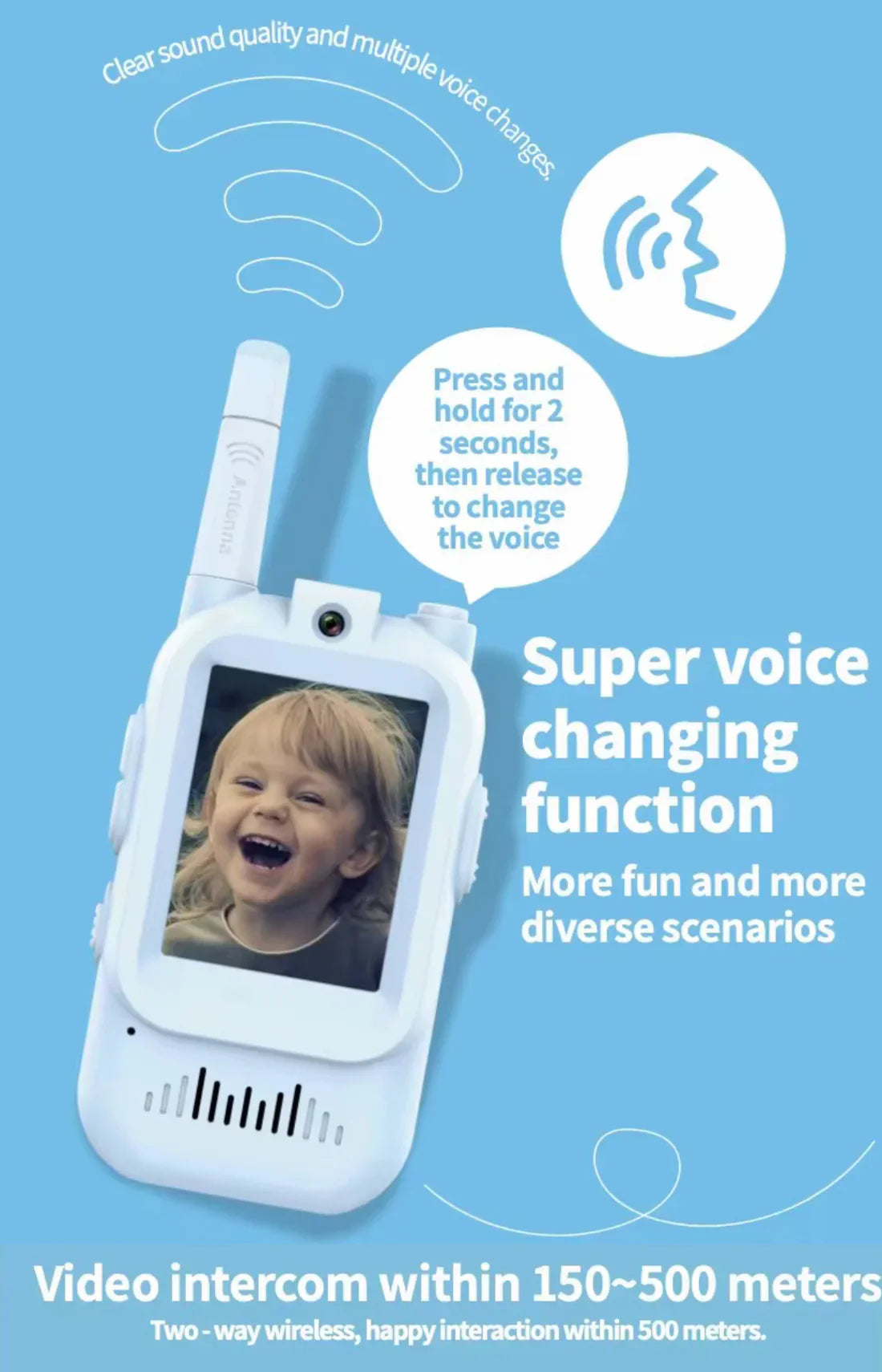 📷🎙️ Video Walkie Talkies for Kids 2 Pack(Blue&Pink) – HD Camera, Voice Changer, Screen Display & Two-Way Video Communication Toy